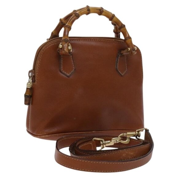 GUCCI Bamboo Hand Bag Leather 2way Brown Gold 007 2032 0231 Auth KD089 - Picture 1 of 16